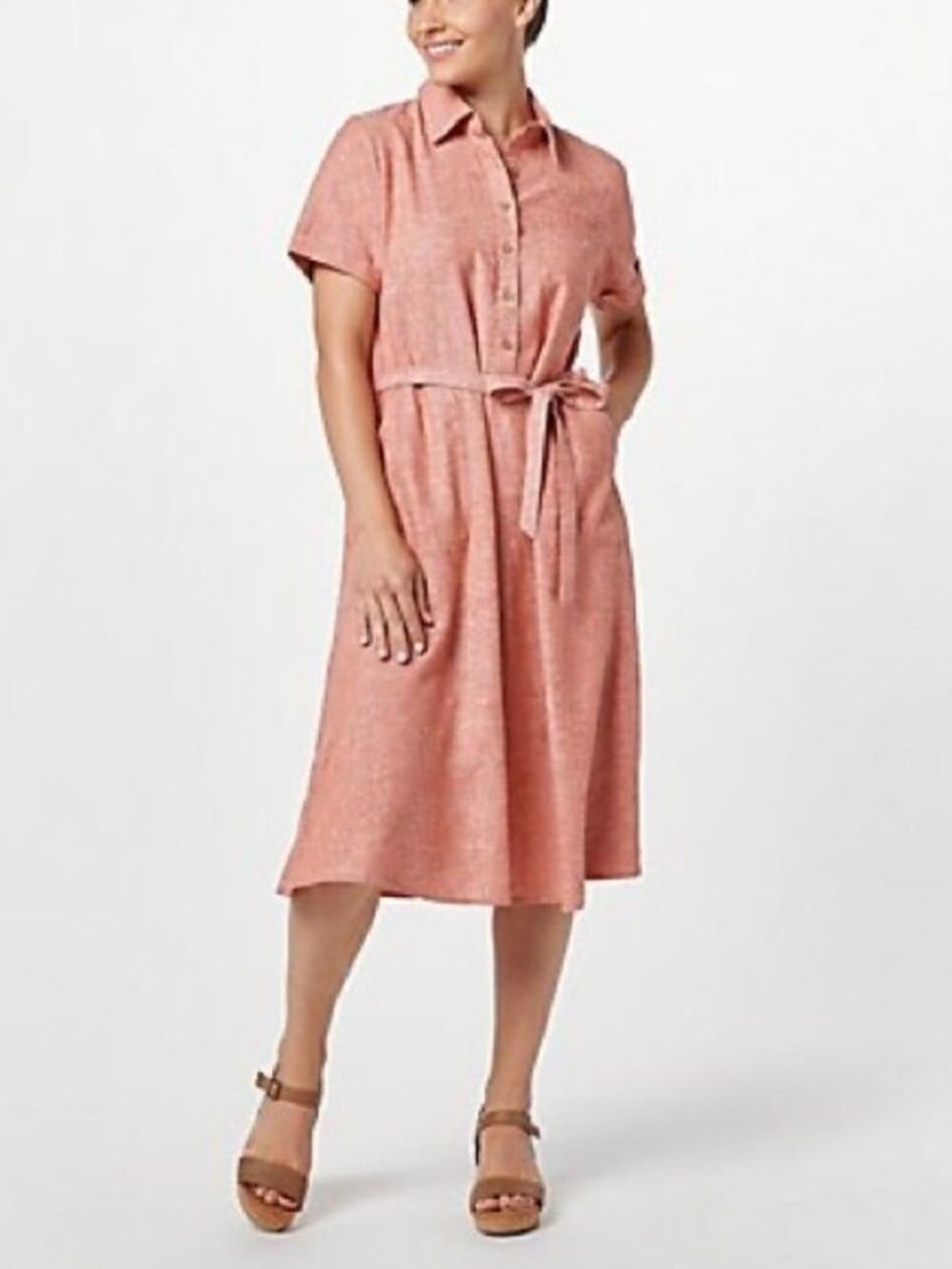 Denim & Co. Naturals Linen Blend Comfy Tie-Waist Dress